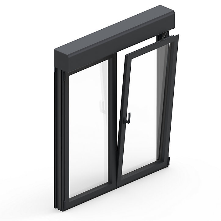 Fenêtre alu 2 vantaux oscillo-battant + volet roulant électrique GoodHome gris - l.100 x h.125 cm