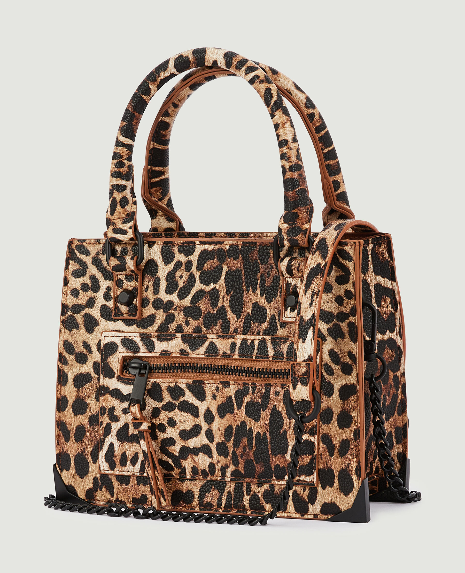 Sac boxy avec poignées motif léopard - Marron chiné