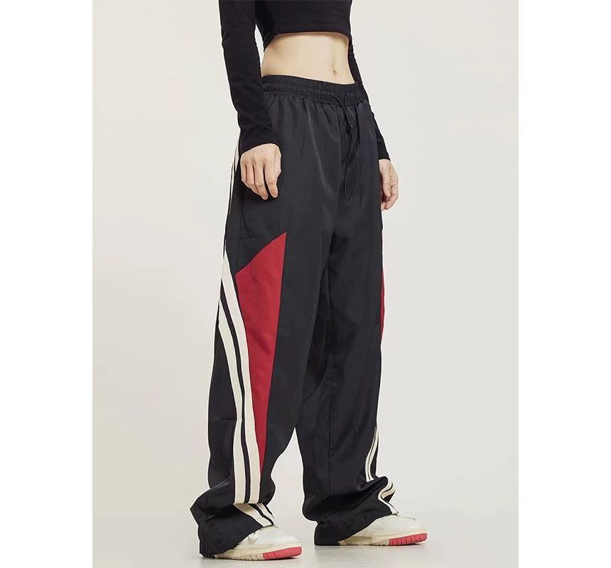 Rosesand - Lage taille, kleurgeblokte gestreepte, losse, wijde joggingbroek