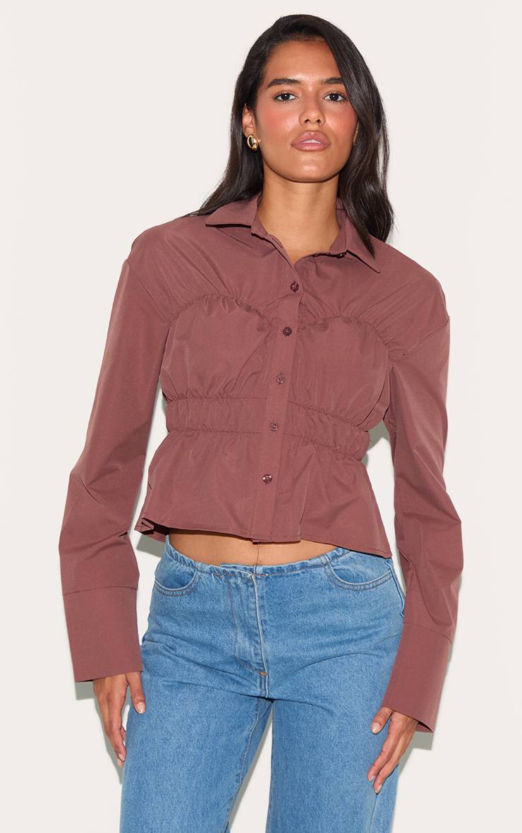 Marron Foncé Chemise Froncée