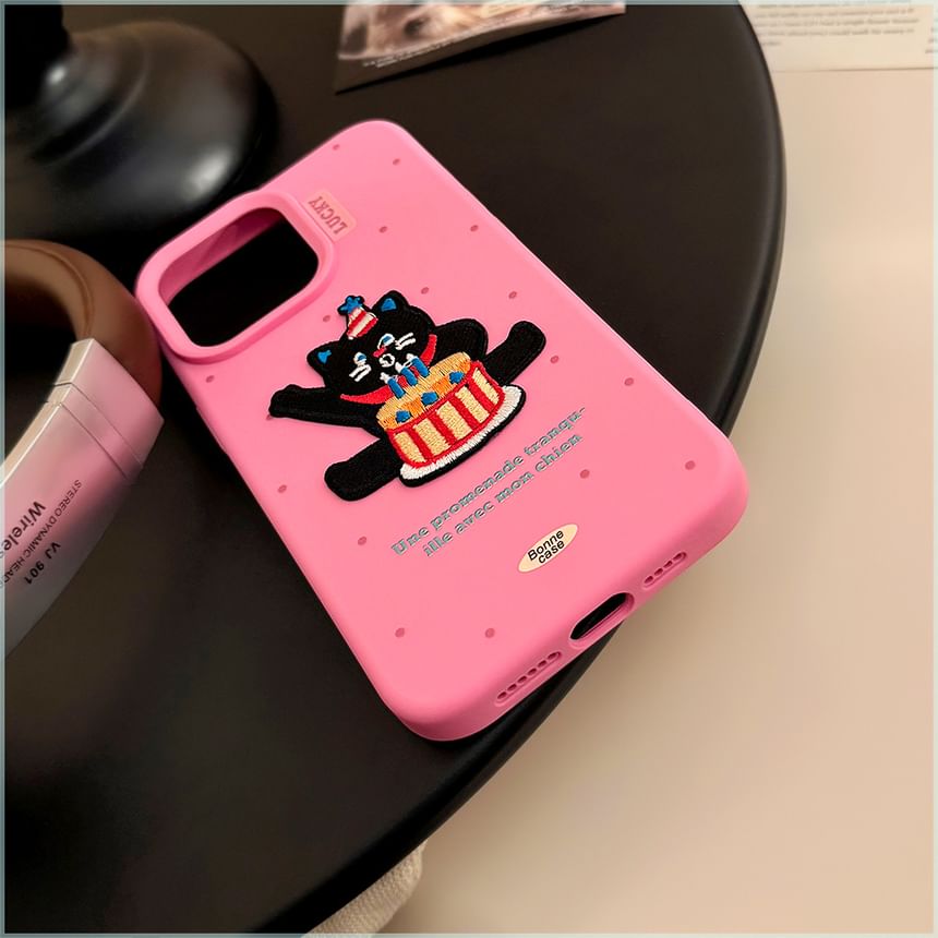 Voor het geval dat - Geborduurd hoesje met kattentaartje - iPhone 16 / iPhone 15 / iPhone 14 / iPhone 13 / iPhone 12
