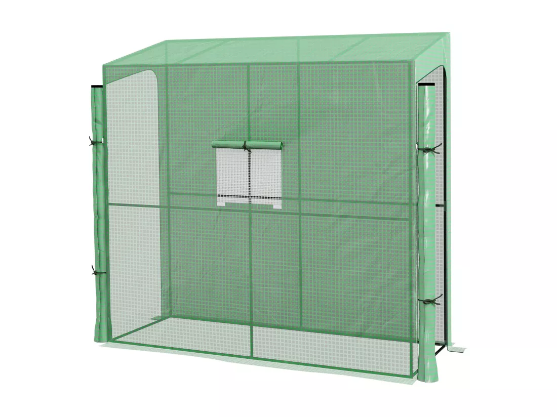 Serre de jardin adossée serre adossée dim. 2L x 0,8l x 2H m 2 portes zippées fenêtre acier PE haute densité vert