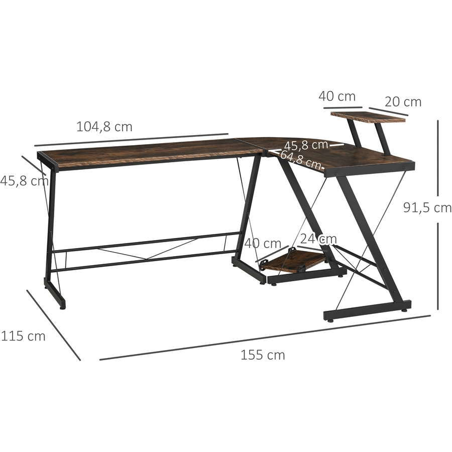 HOMCOM Eckschreibtisch schwarz, Holzmaserung