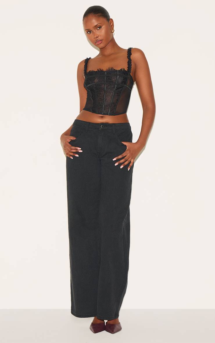 Noir Corset À Ourlet Courbé Avec Empiècements En Dentelle Et Maille