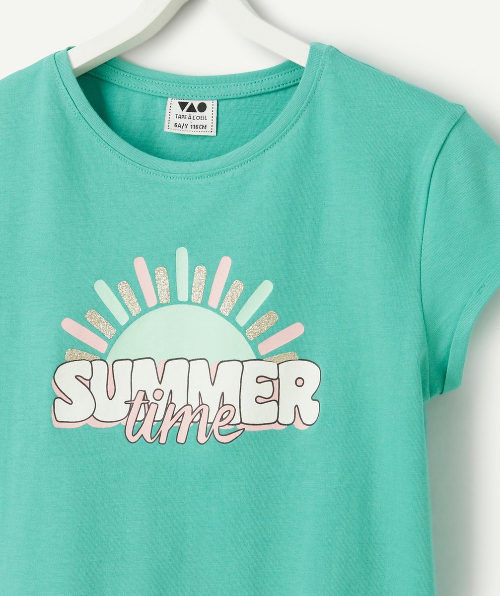 t-shirt manches courtes fille en coton bio vert thème summer