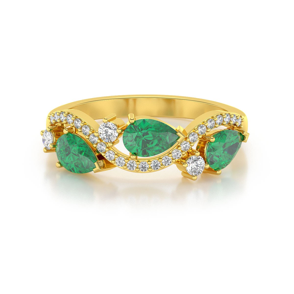 Bague ADEN Or 585 Jaune Emeraude et diamants 2.51grs