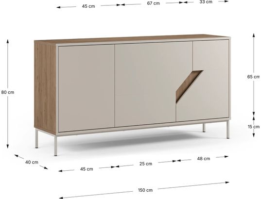 CONCEPT1 - Bahut Lilou 3P chene creme 150 x 40 x h80cm