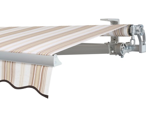 SOLUNA knikarmscherm Concept 3x2, doekdesign 6171, frame zilver E6EV1 geanodiseerd, aandrijving rechts inclusief slinger
