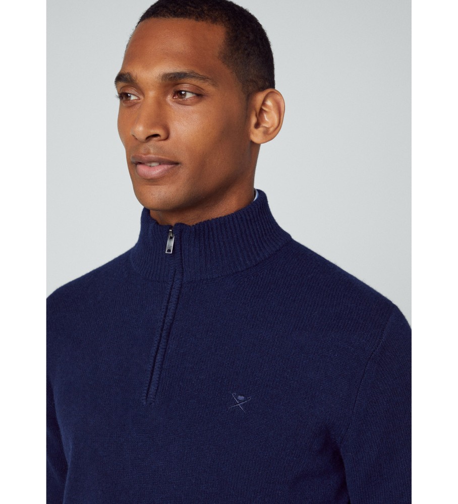 Camisa Hackett da Lana Lambswool Hzip Marino