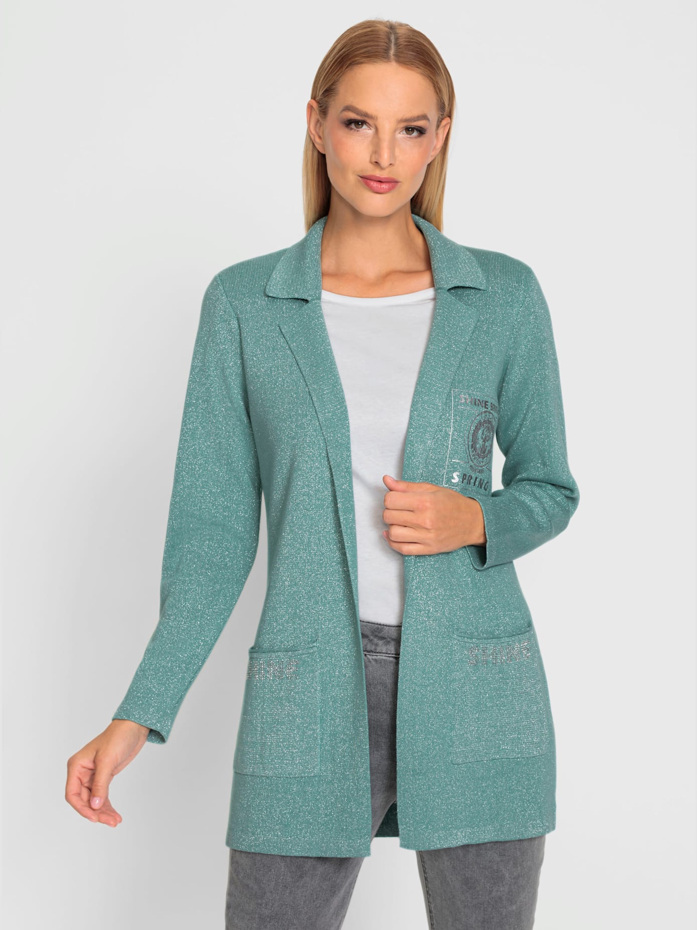 Veste en tricot fil argenté brillant couleur argenté