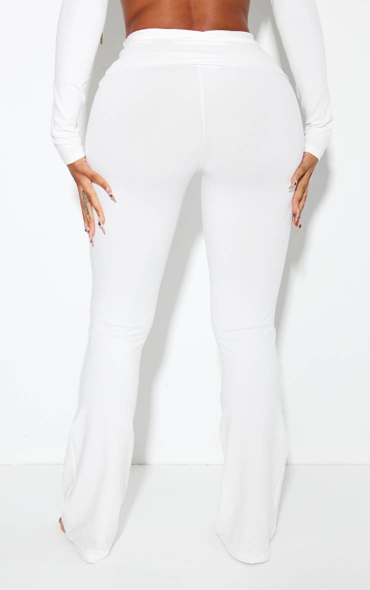Blanc Pantalon Évasé Taille Haute Sculptant À Rabat Shape Stretch