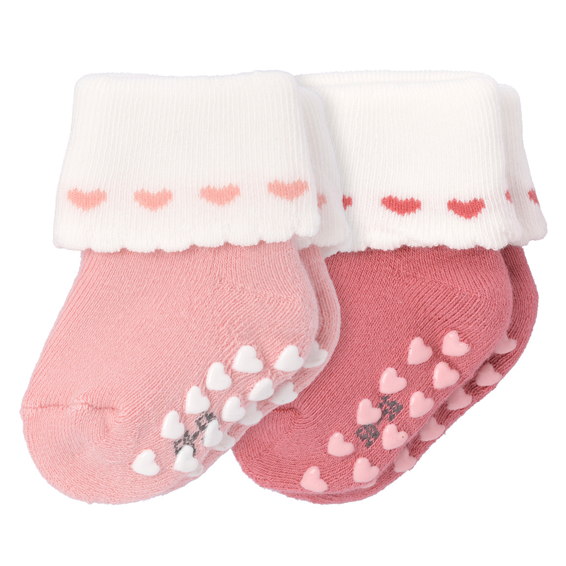 Topomini 2 Paar Newborn Stoppersocken mit Frottee rosa / dunkelrosa