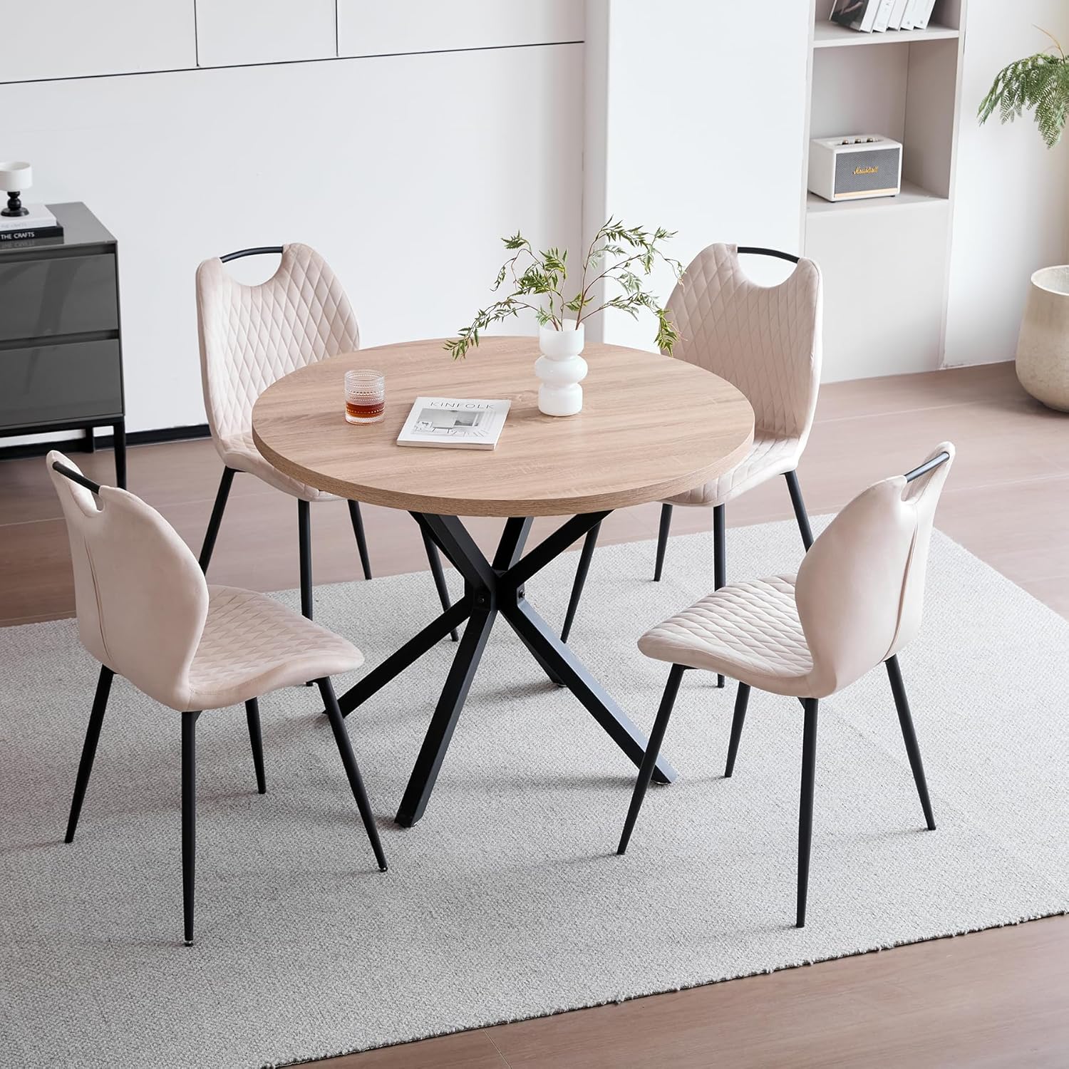 Esszimmerstühle, 6er-Set, Küchenstühle, Polsterstühle, Wohnzimmerstühle, Stoffrückenlehnen und Metallbeine, geeignet für Esszimmer, Küchen und Wohnzimmer,Beige