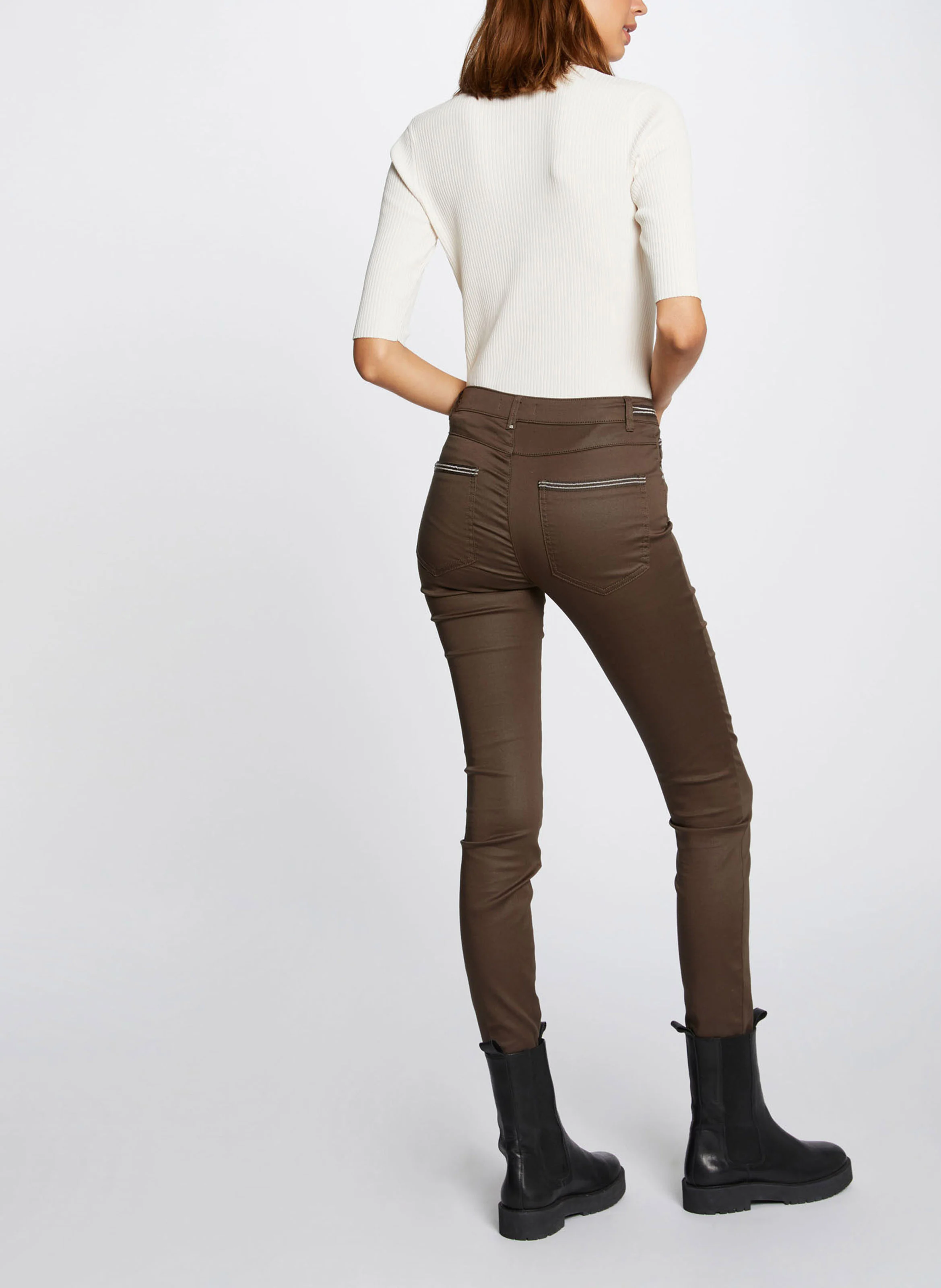 PALONA - Pantalon slim enduit | Marron