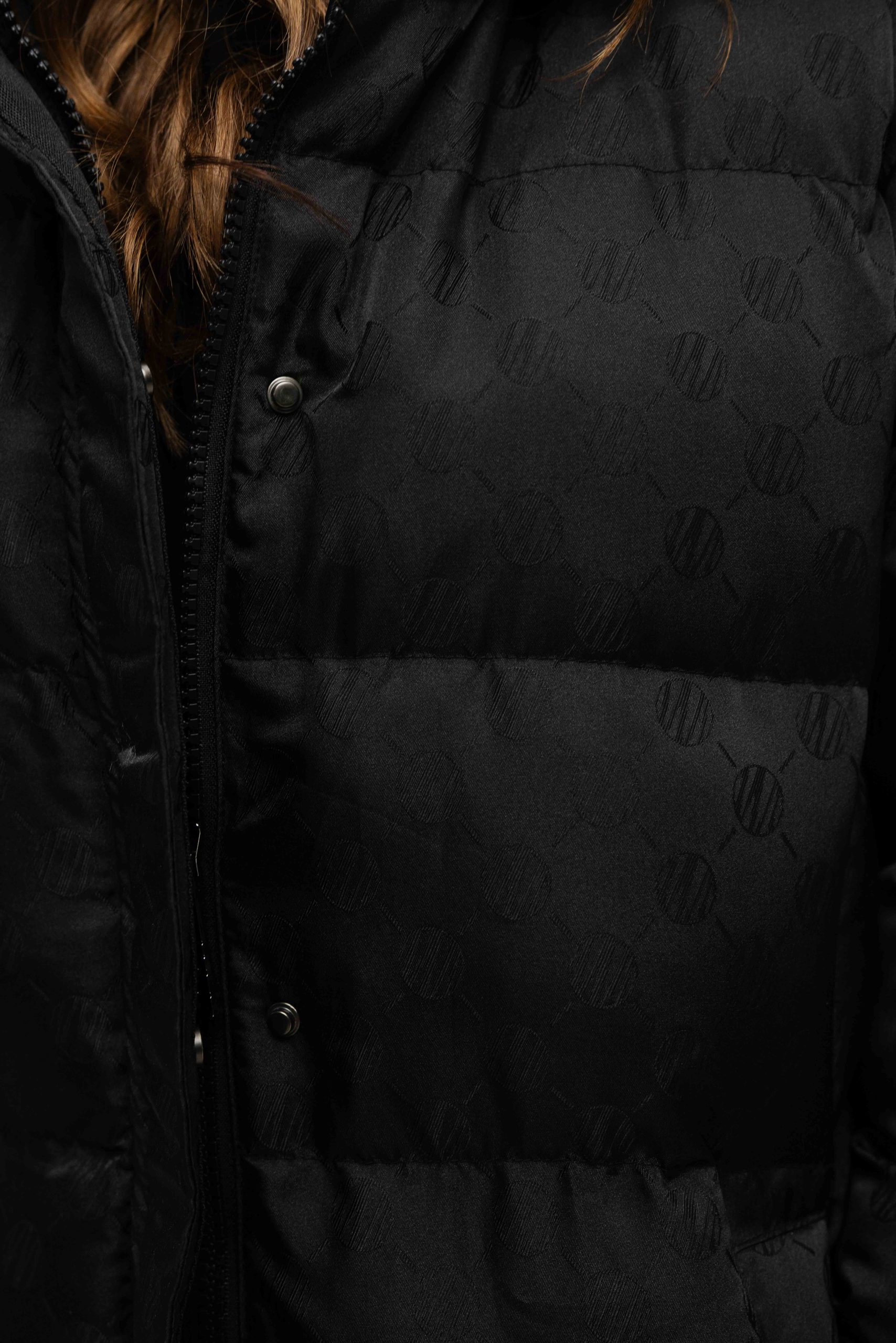 Malelions Monogram Long Puffer Winterjas Dames Zwart