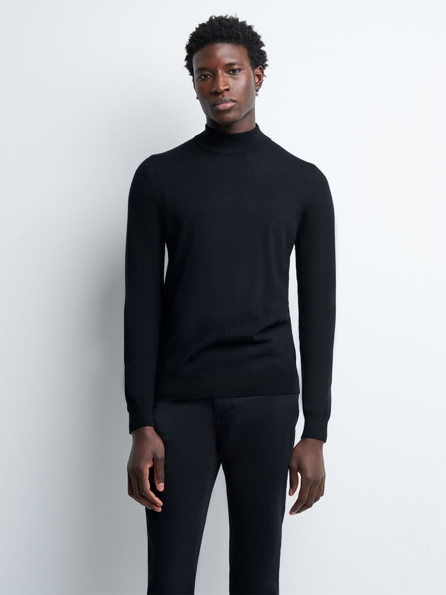 Pull col cheminée en laine mérinos