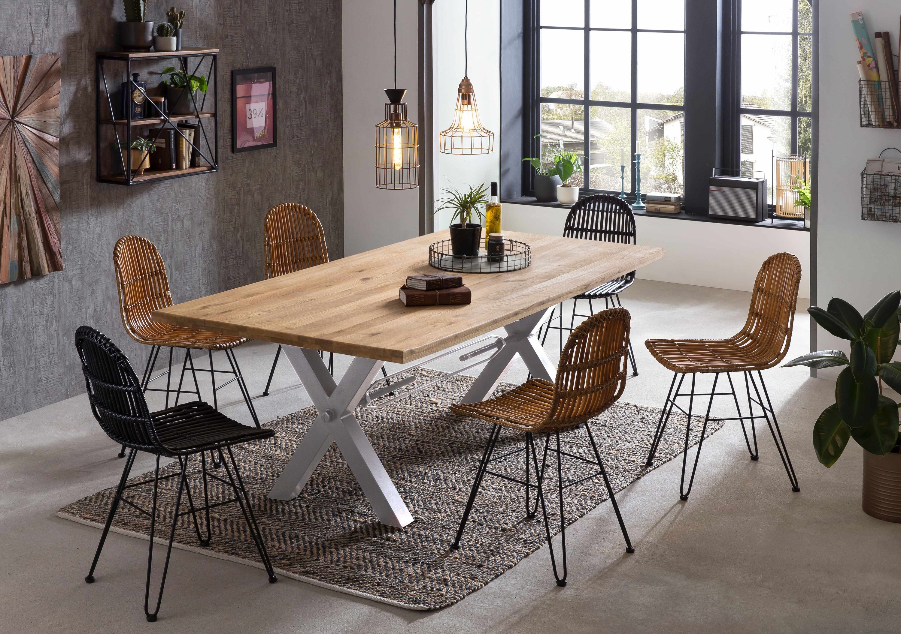 Tisch 240x100cm Wildeiche Metall Holztisch Esstisch Speisetisch Küchentisch