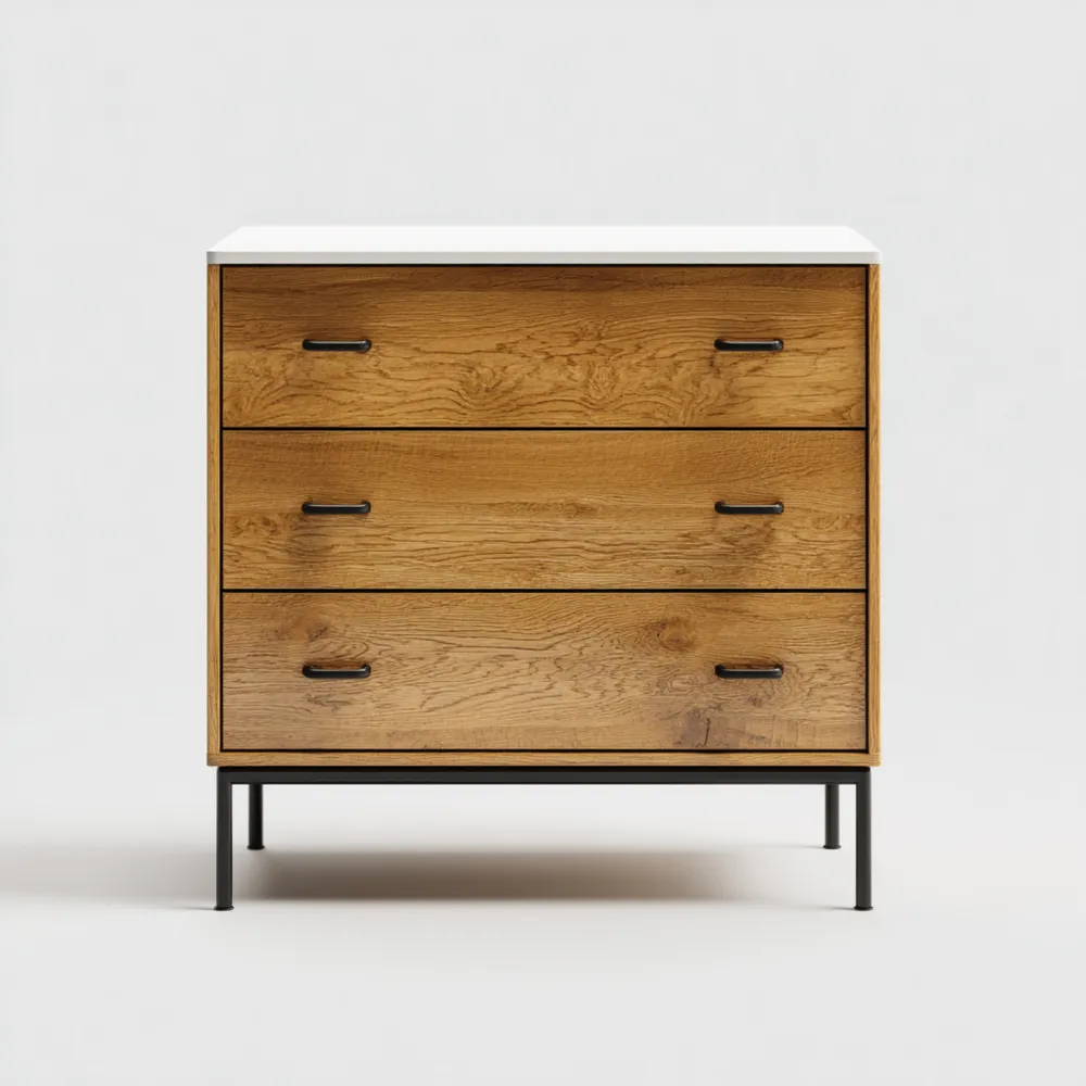 Kommode Eiche-Holz 80x40x90 cm - Natur - Industrieller Stil