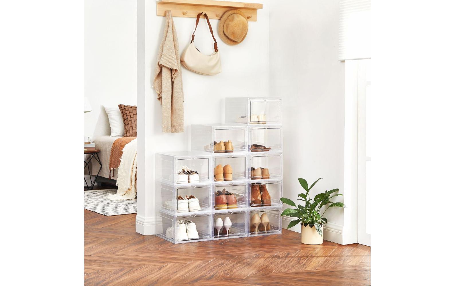 Schuhschrank Transparent/Weiss, 6 StückSchuhboxen aus Kunststoff