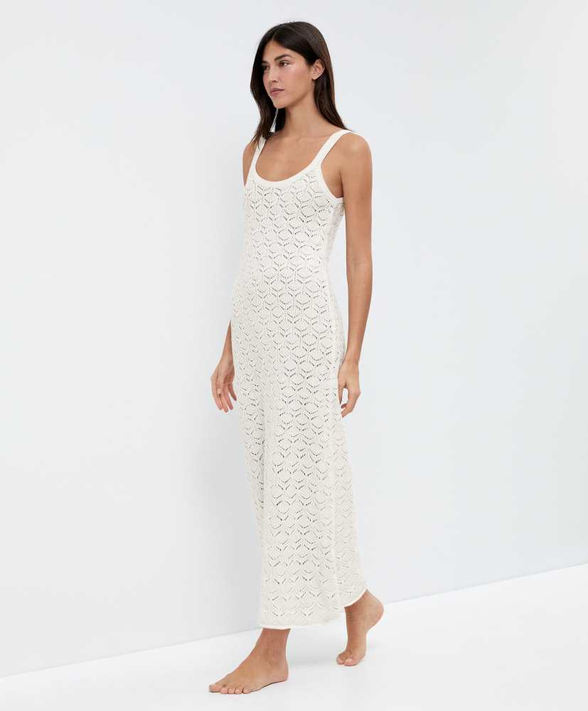 Vestido longo de crochê em algodão