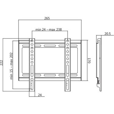 Support mural pour TV, plat, pour 58,42 à 106