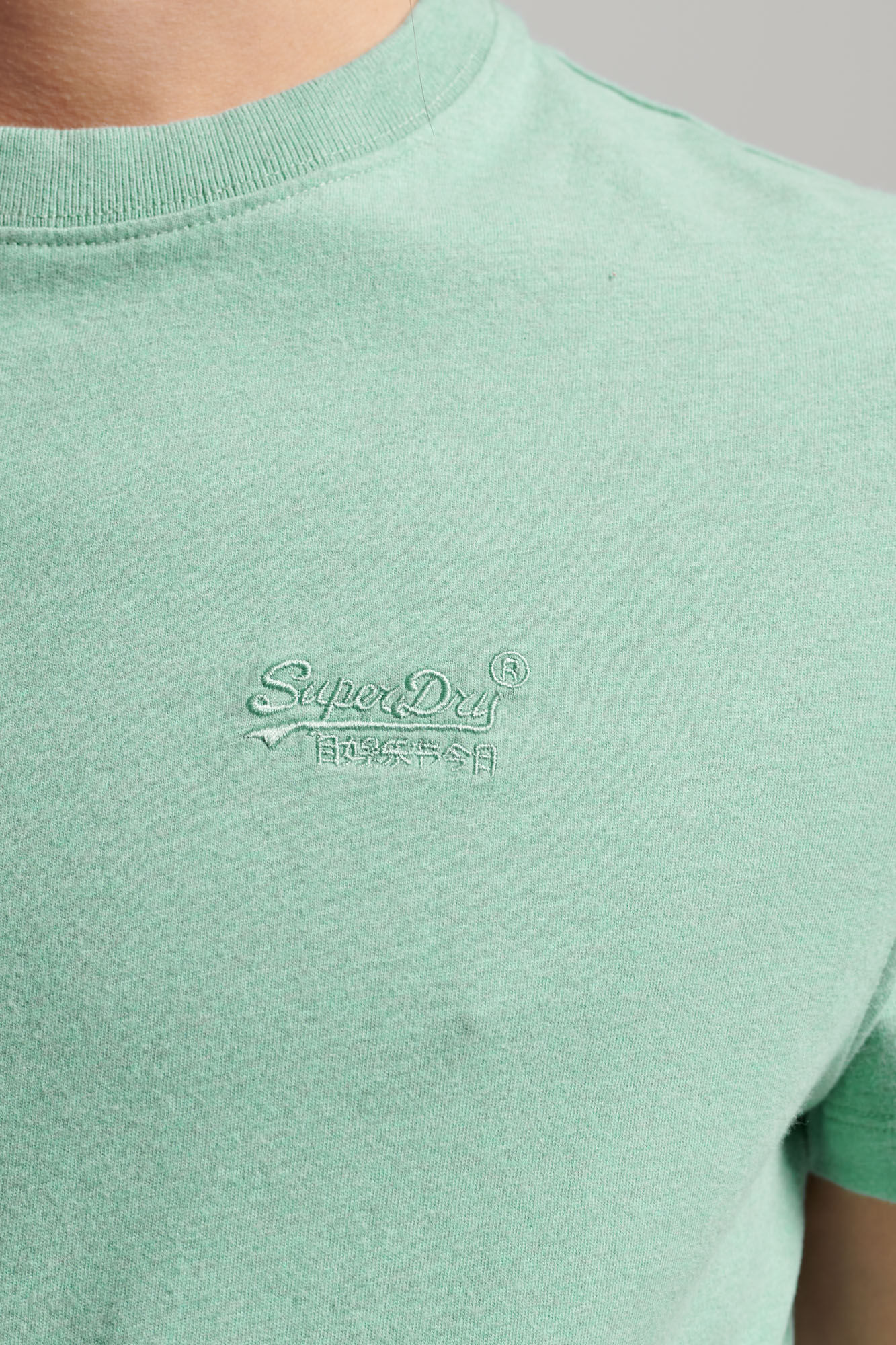 Camiseta de algodão orgânico com logo vintage bordado - azul claro