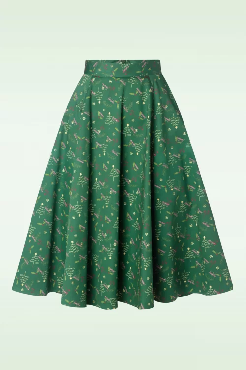 Topvintage Boutique Collection Exclusief bij Topvintage ~ Adriana Xmas Swing Rok in Donker Groen