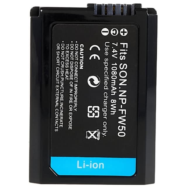 NP-FW50 batteri til Sony A6400/A6000/ZVE 10/A7M2/A6100/A6300/A7R2/A5100 osv