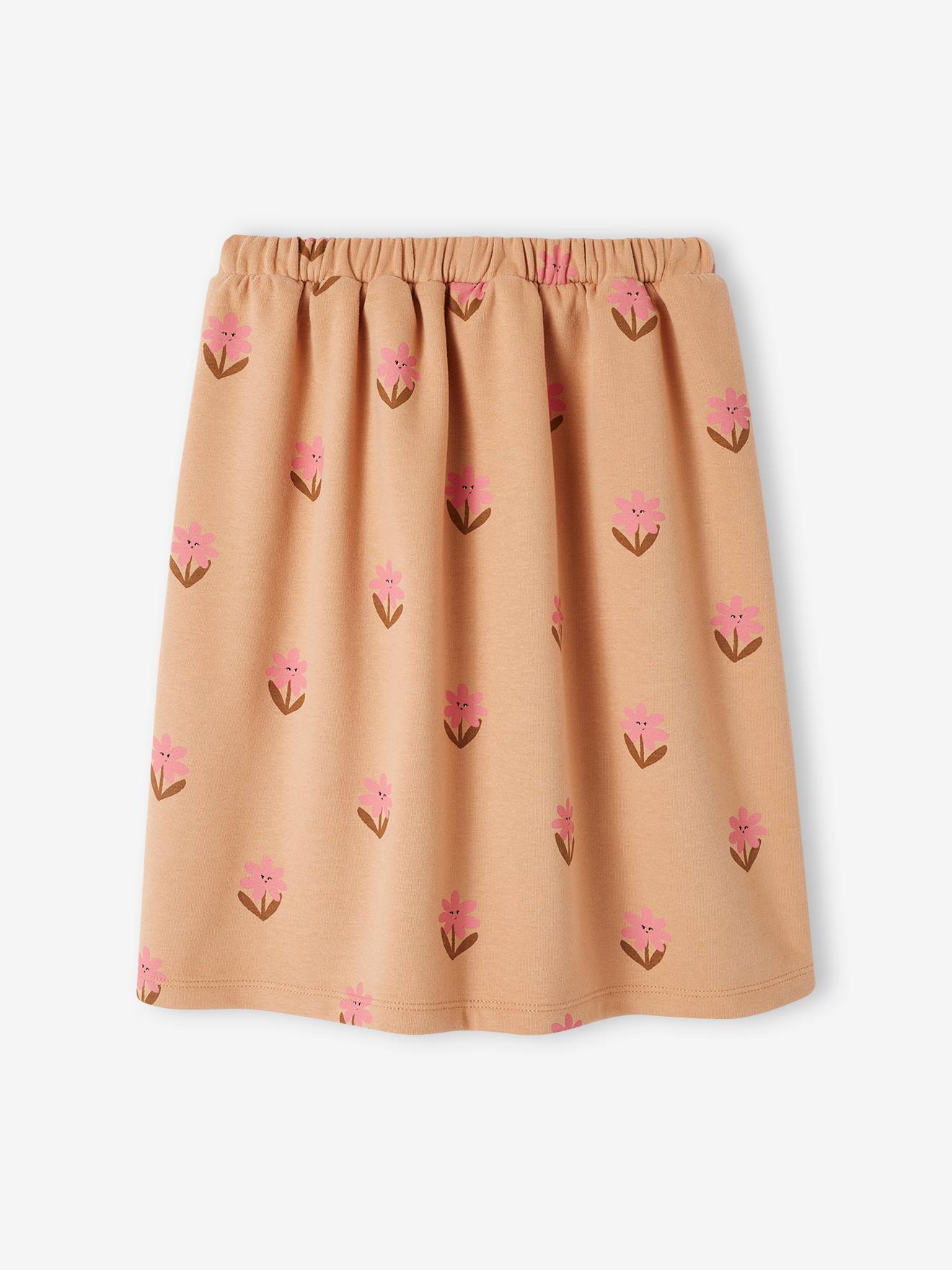 Saia midi de tecido atoalhado floral pêssego para meninas
