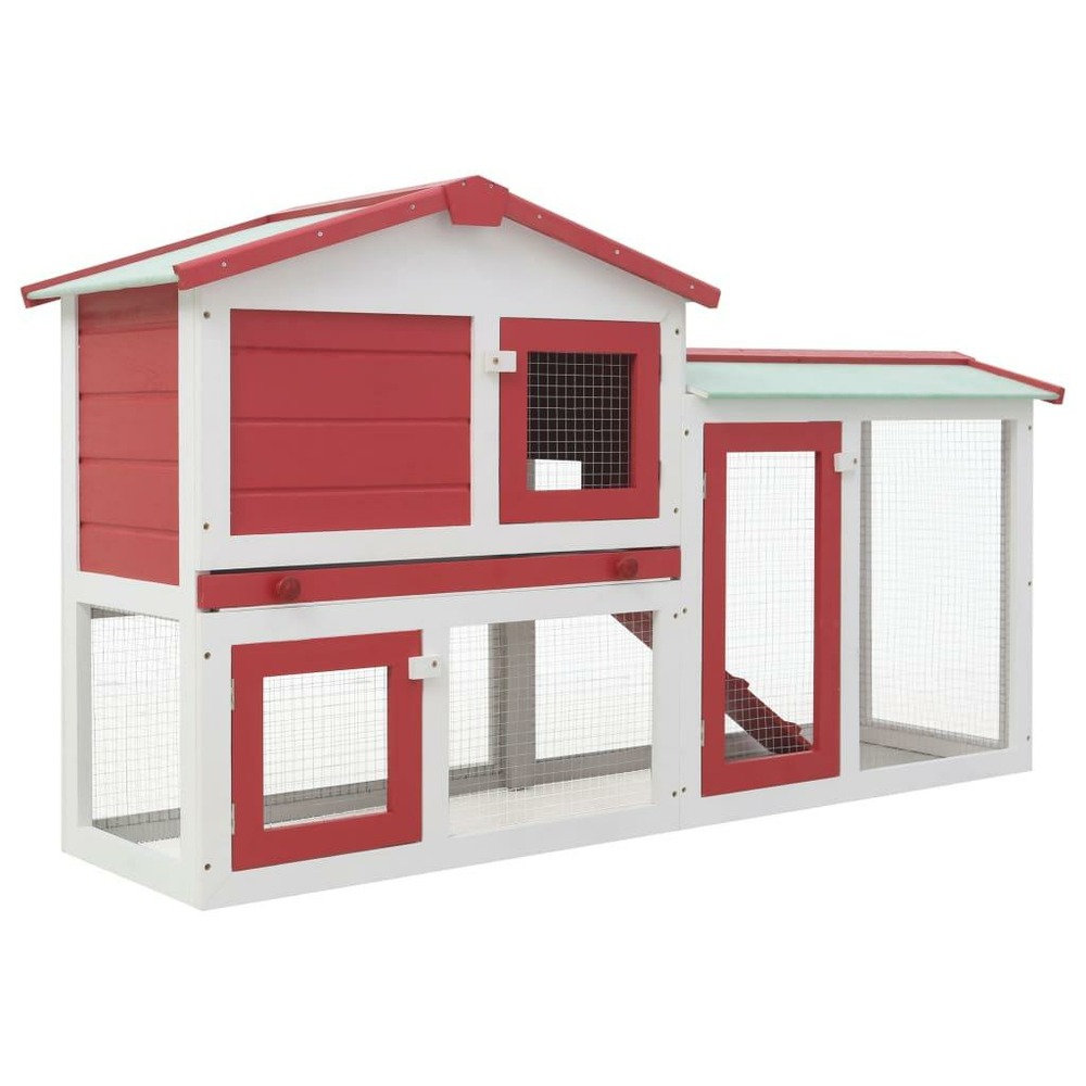 Clapier large d'extérieur rouge et blanc 145 x 45 x 85 cm bois