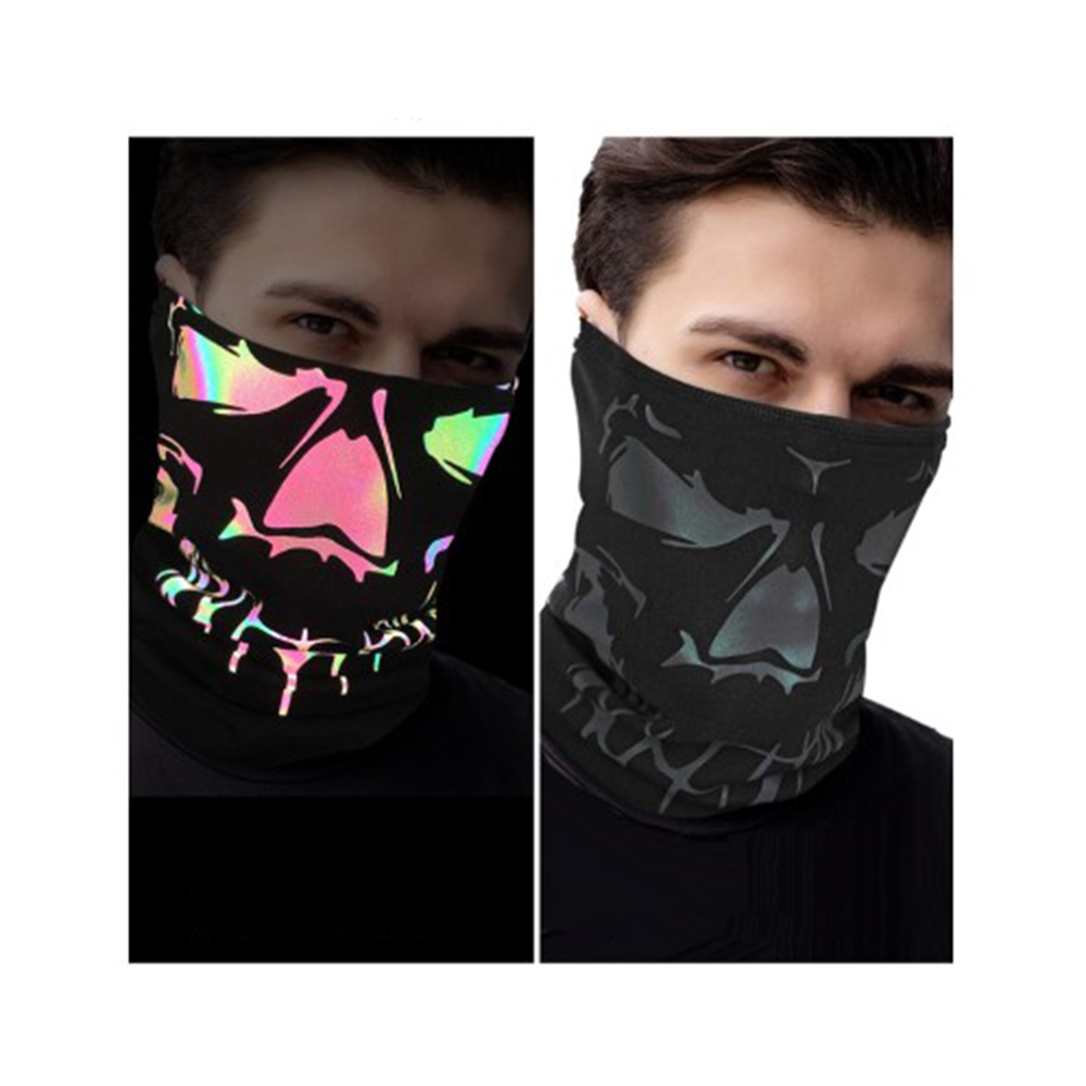 Reflektierendes Bandana Motorrad Schal Fahrrad Halstuch Biker Sturmmaske Ski Schlauchschal Totenkopf Design - Grau