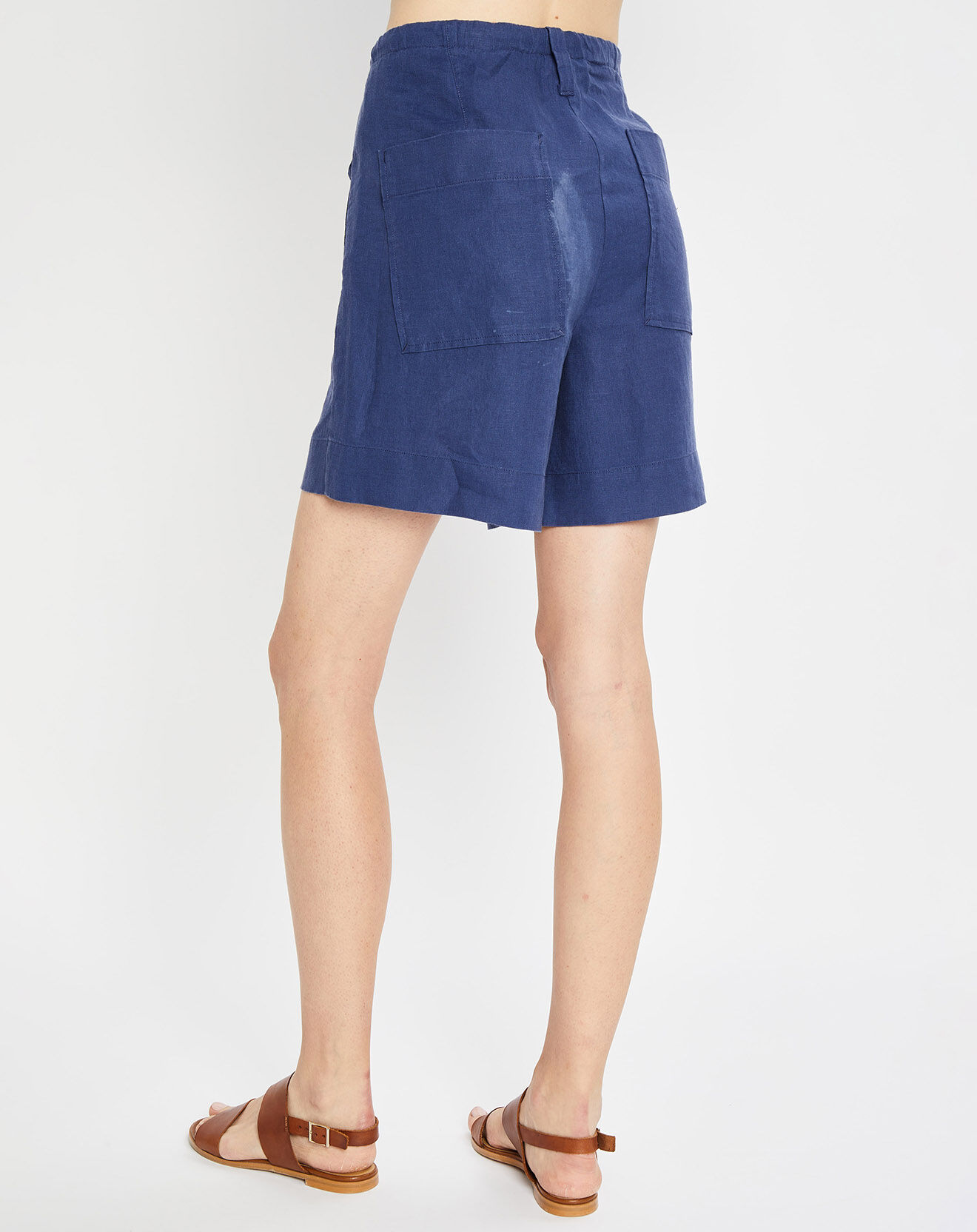 Marc O'Polo Short 100% Lin Elastique bleu moyen