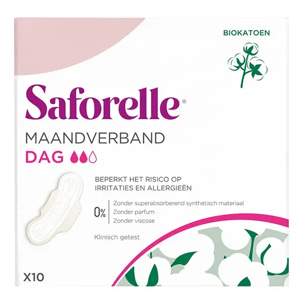 Saforelle Protections Serviette Hygiénique Jour en Coton Bio avec Ailettes 10 unités
