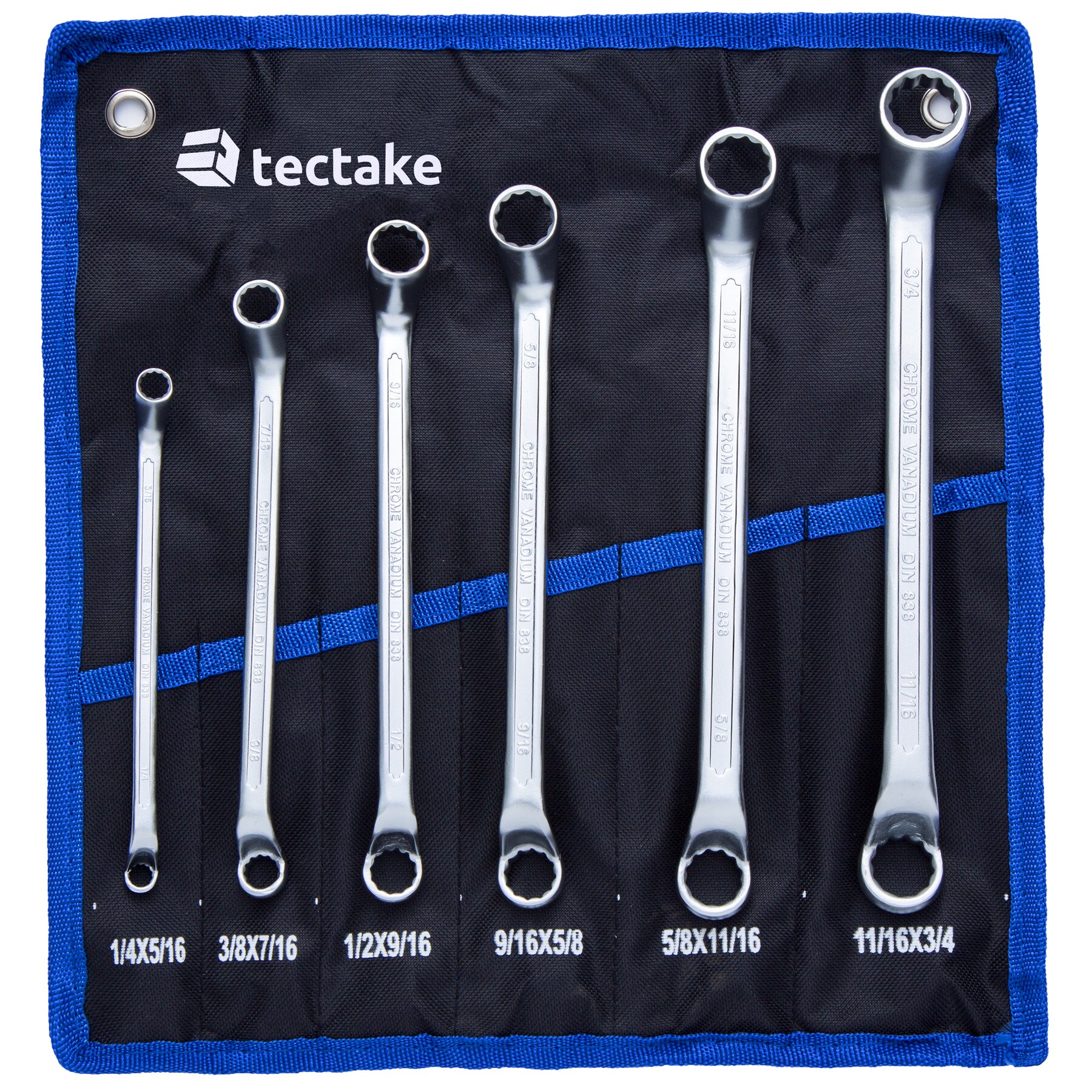 tectake® Doppelringschlüsselsatz, gekröpft, 1/4 - 3/4 Zoll, inklusive Rolltasche mit Ösen