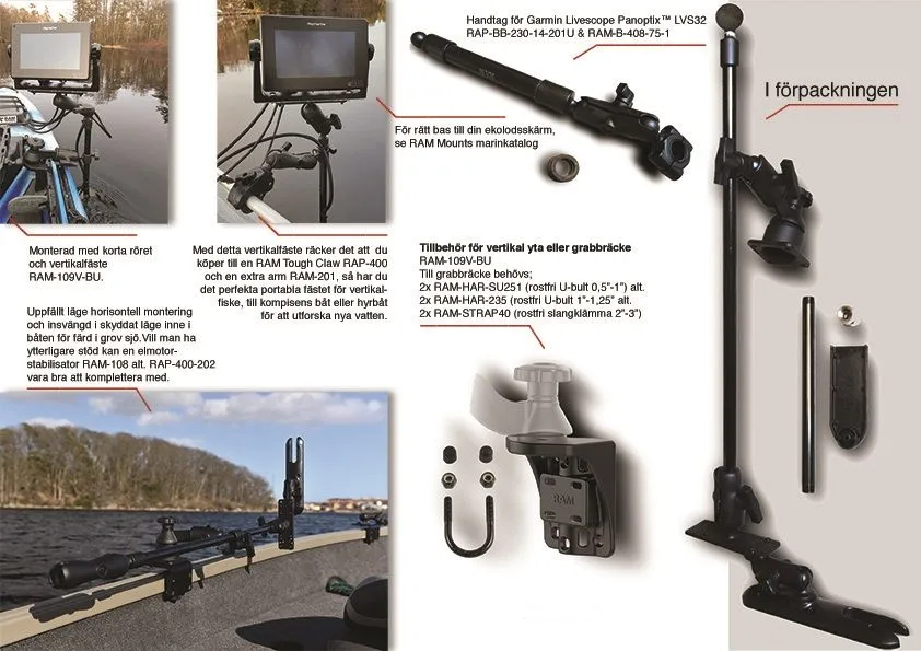 RAM Mounts Ram High End Vertical Transducer Mount Justerbart Vertikalt Giverfeste