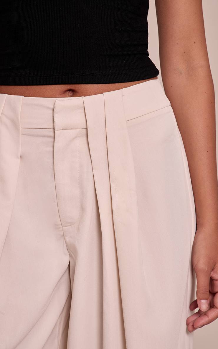 Crème Pantalon Large Plissé En Tissu Tissé