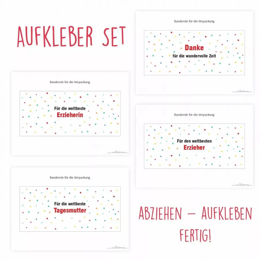 Nikima Papeterie AUFKLEBER SET - Duplo Danke Abschiedsgeschenk Erzieher Erzieherin bunt