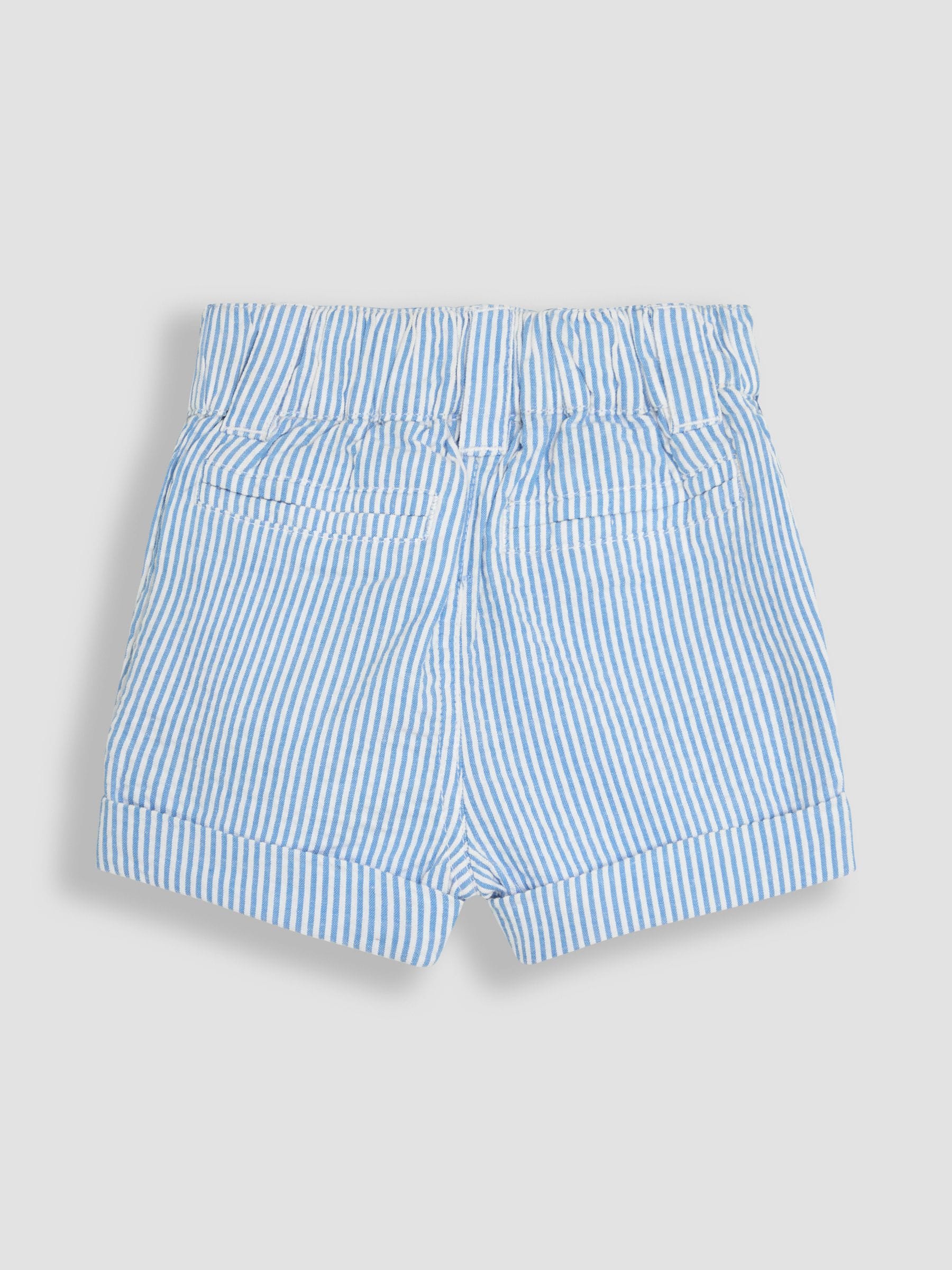 Blauw - JoJo Maman Bébé Seersucker Stripe 100% Cotton Shorts