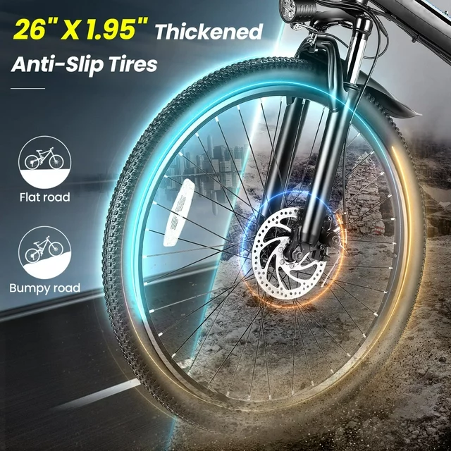 Bicicleta elétrica Gocio de 26 polegadas para adultos, bicicleta elétrica dobrável de montanha de 500 W com autonomia máxima de 80 km, suspensão total, bicicleta elétrica dobrável de 48 V com bateria de íon-lítio removível de 374,4 Wh.