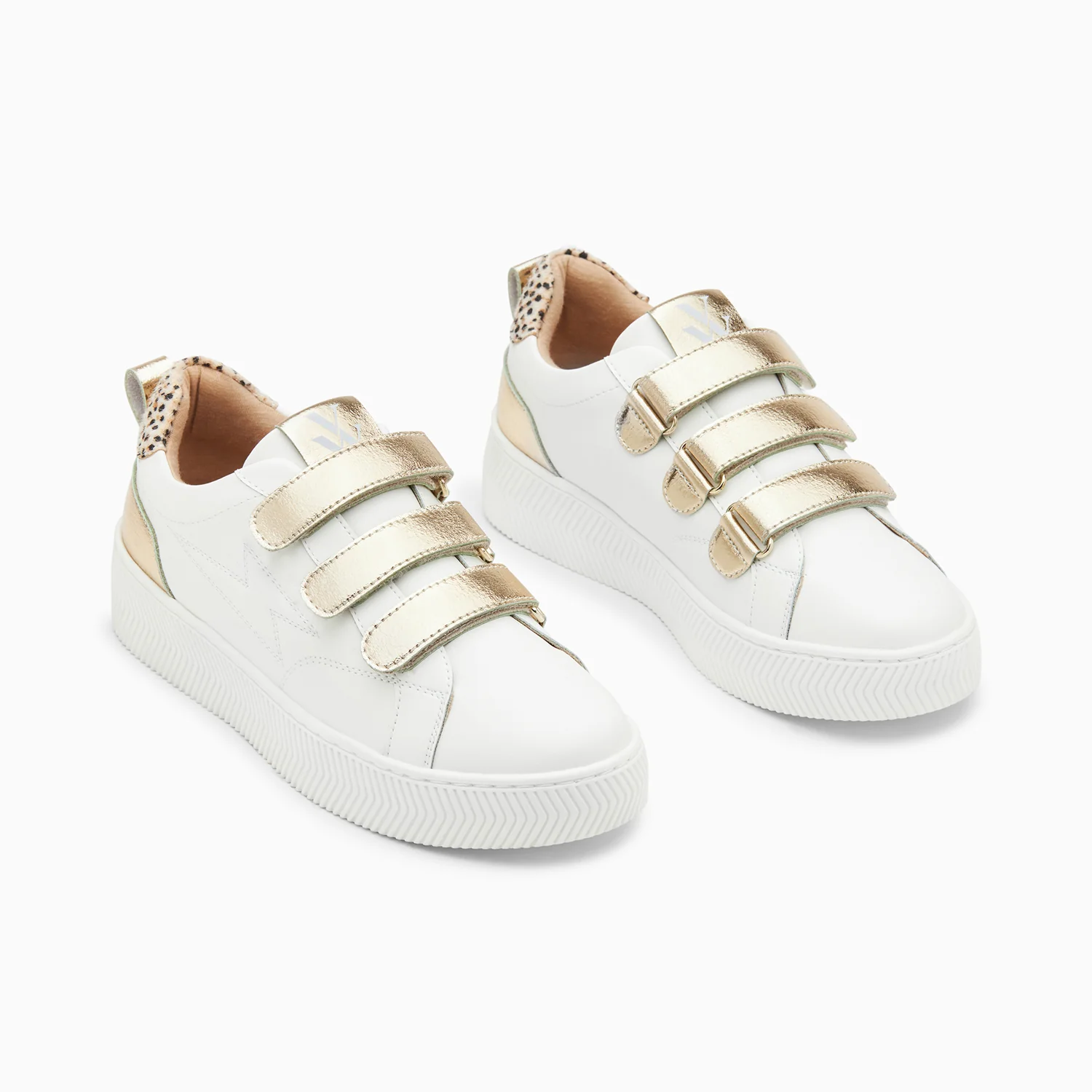 Sneakers-Baskets éclair Oxanna blanches à scratchs or