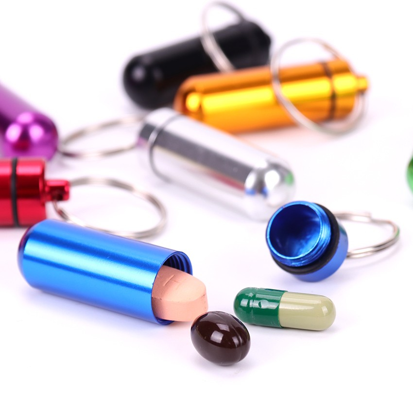 (40x17mm) Metall Medikamenten Dosierer Dosett Tablettenbox Supplements Pillendose Schlüsselanhänger - Grün