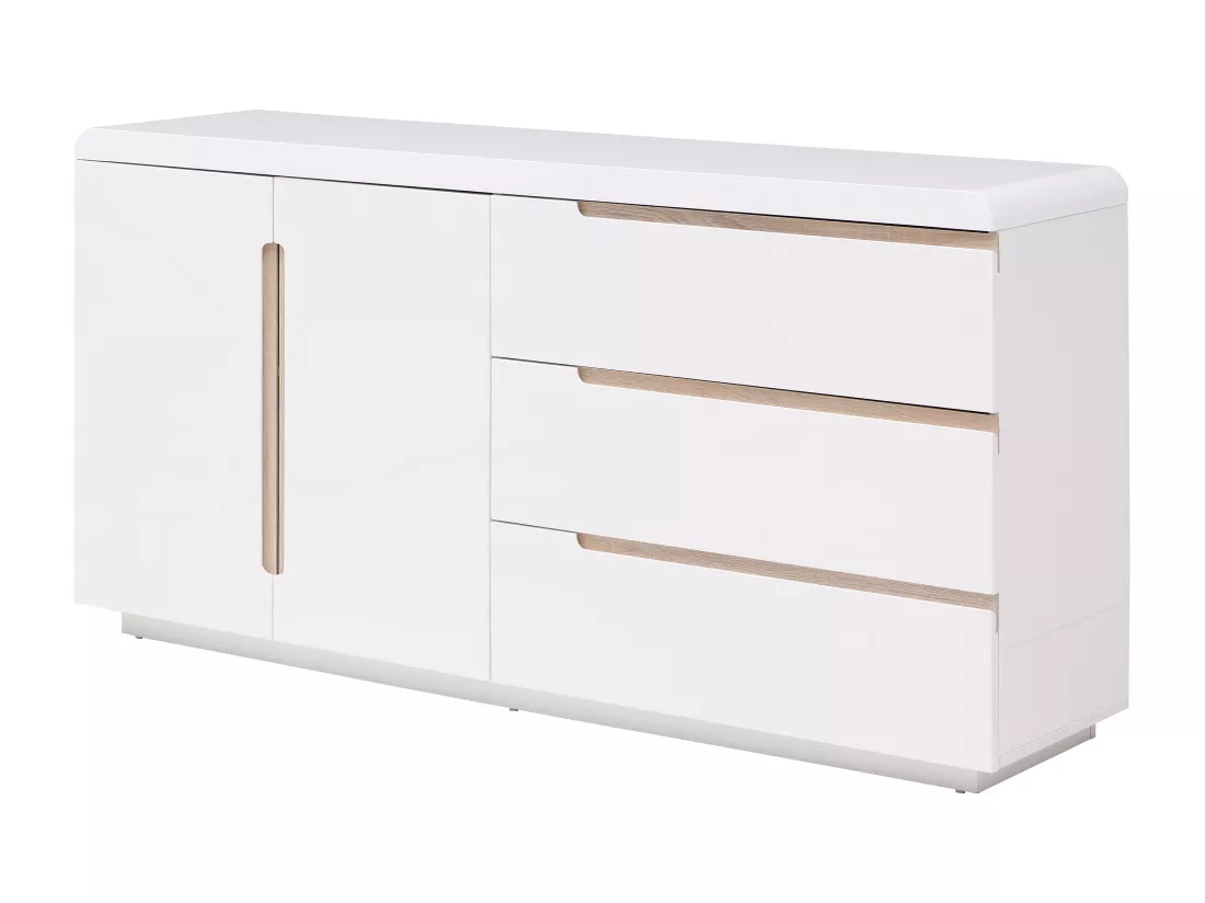 Buffet avec 2 portes et 3 tiroirs - Blanc et naturel - NURINI