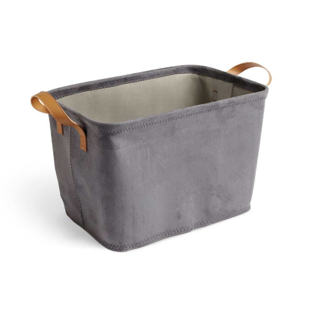 Panière grise avec poignées marron 38x26xH25cm