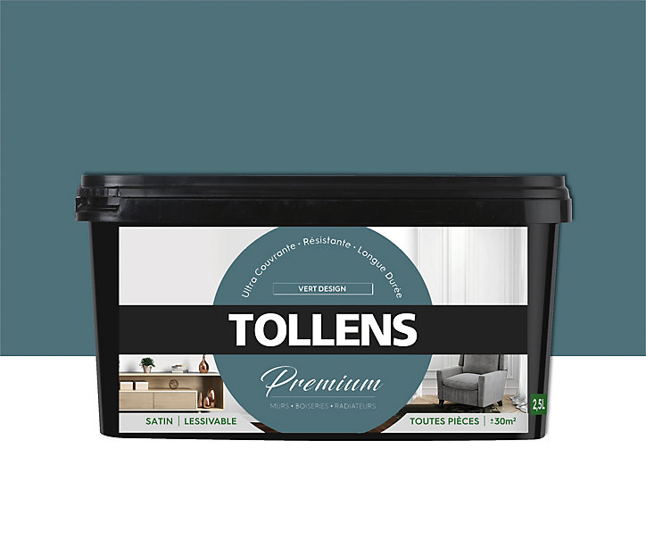 Peinture Tollens premium murs, boiseries et radiateurs vert design satin 2,5L