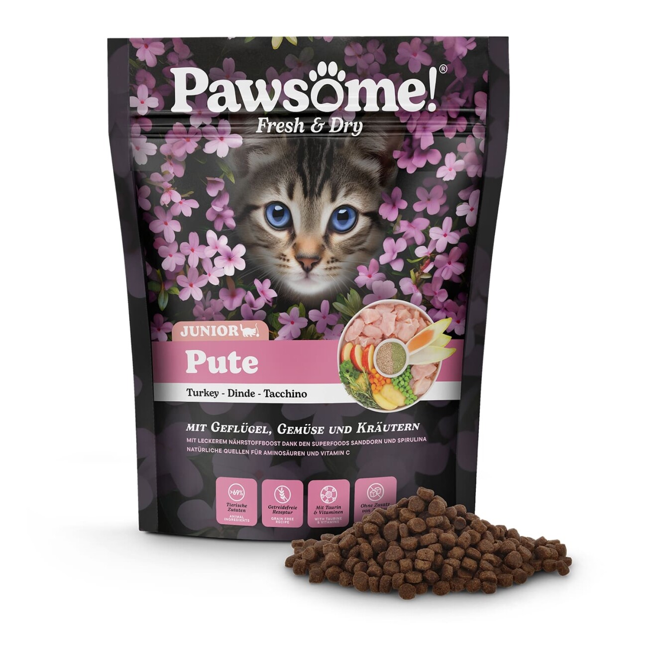 Pawsome PAW Fresh & Dry Trockenfutter Katze, Junior, Pute 750 g