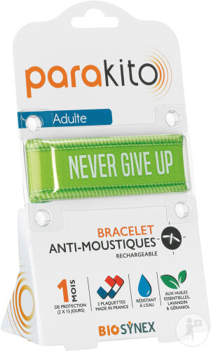 Parakito Bracelet Anti-Moustique Rechargeable Adulte Vert Never Give Up 1 Pièce