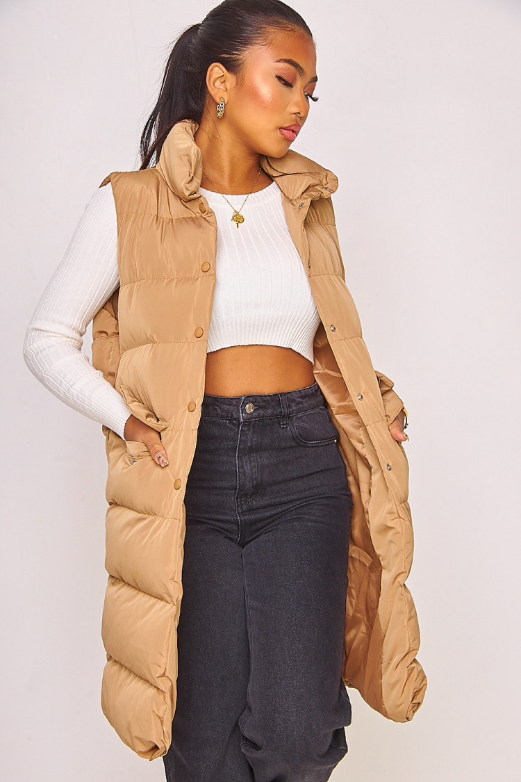 Doudoune matelassée beige foncé sans manches