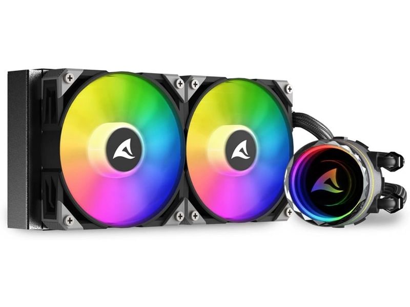 Sharkoon Wasserkühlung S80 RGB Schwarz Kompakte All-in-One-Wasserkühlung mit einem 240-Millimeter-Radiator