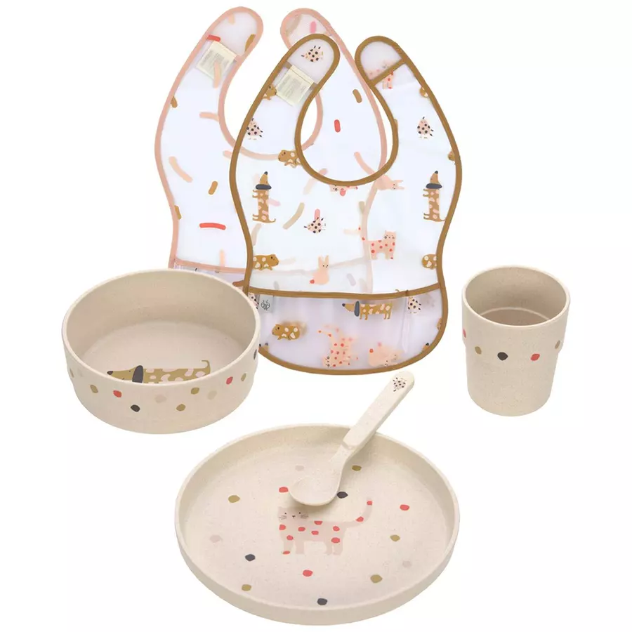 Lässig Kindergeschirrset mit 2 Lätzchen Little Mateys 6er Set orange