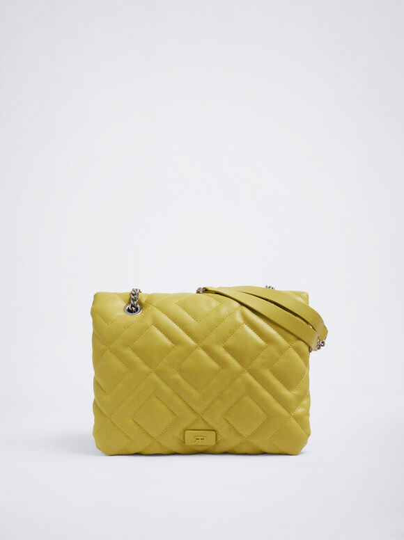 Bolsa de ombro acolchoada com corrente - Amarela